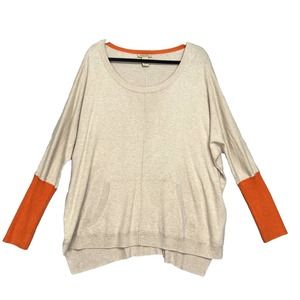 Vertical Design Women’s Dolman Tan/Orange Long Sleeve Sweater Top ~Size Large